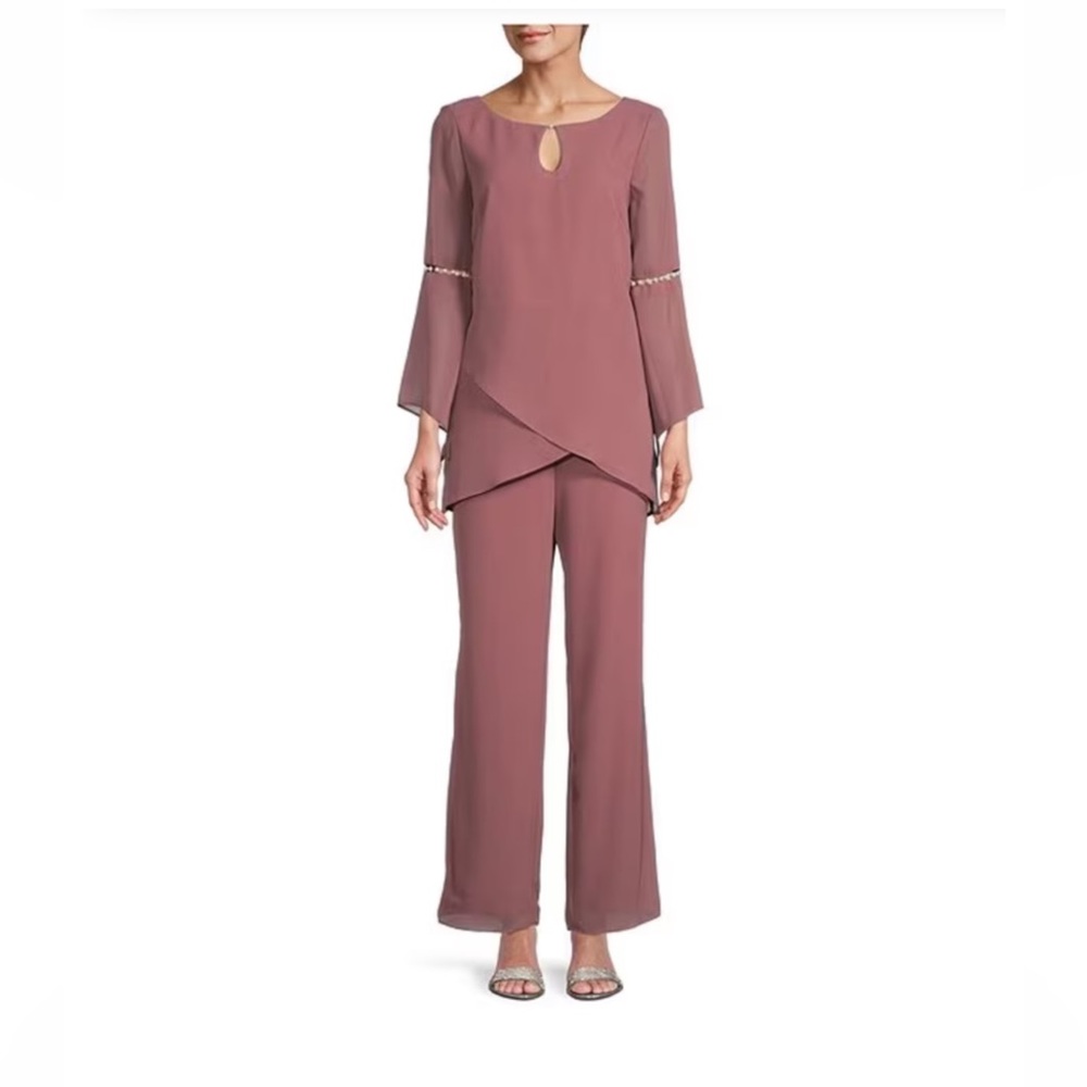 Le Bos 2-Piece Tulip Hem Front Pearl/ Keyhole Neck Pant Set/Size 18/nwt